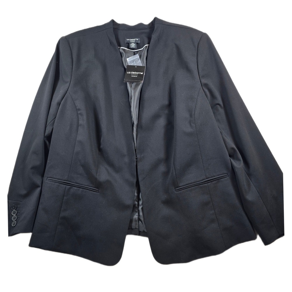 Liz Claiborne‎ Blazer Womens 26W Plus Black Stretch Collarless Career NEW